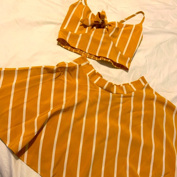 Two piece top and skirt set. SHEIN. Never worn. Mustard yellow and white.
